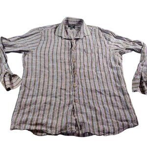 Cigar Couture Shirt Mens XL Linen Striped Long Sleeve Colorful Button Up Beachy
